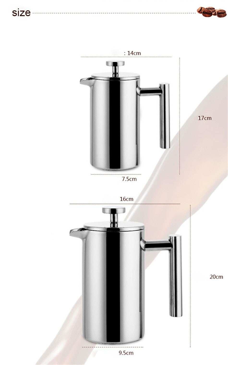 Stainless Steel French Press Coffee Tea Pot with Filter Double Wall